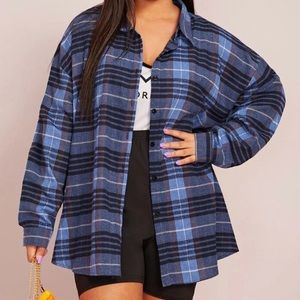 SHEIN LUNE Plus Plaid Print Curved Hem Overshirt